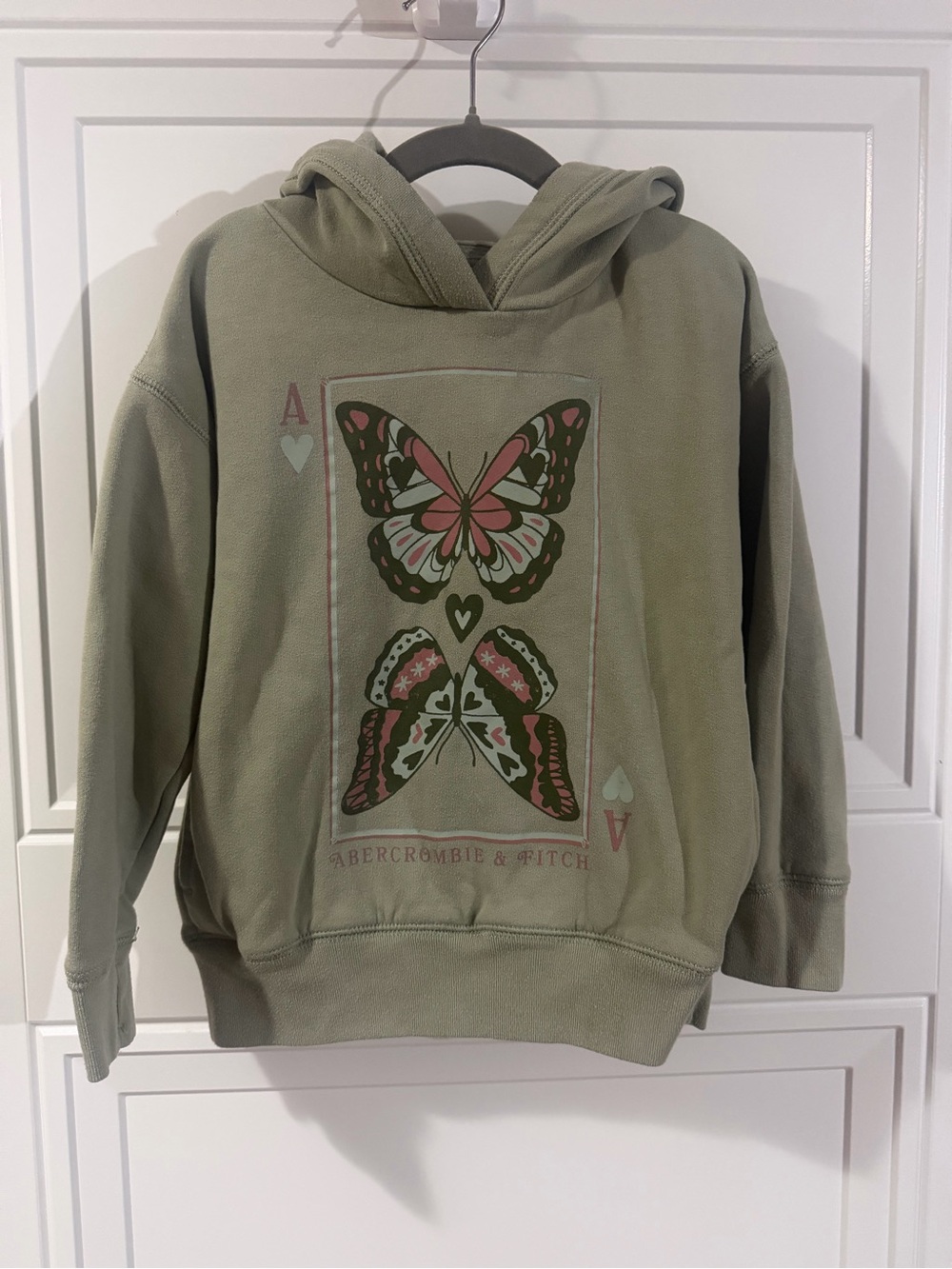 abercrombie kids olive green butterfly card graphic hoodie